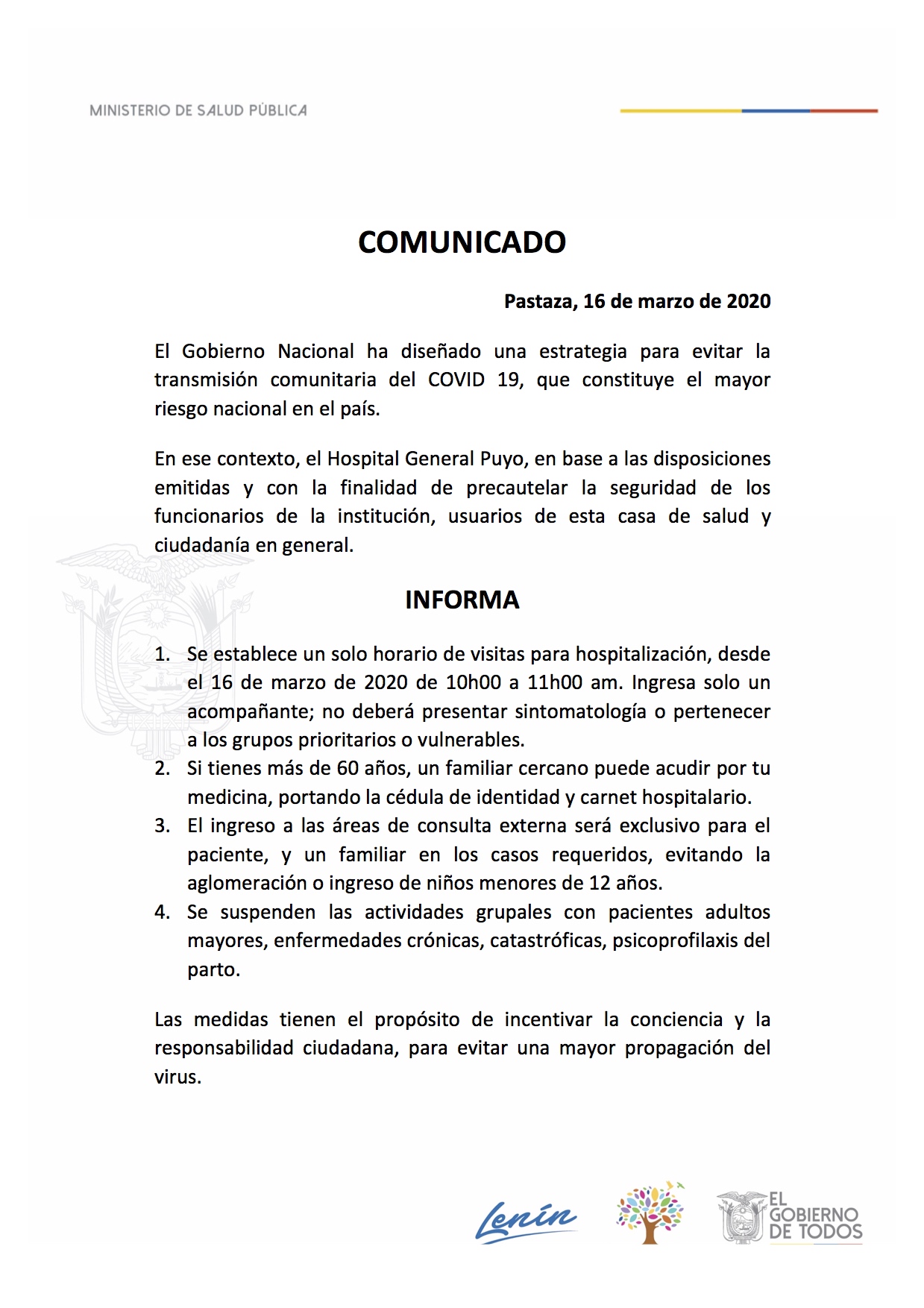 COMUNICADO HOSPITAL GENERAL PUYO 
